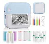 GuKKK Mini Printer, Mobile Photo Printer, Portable Mini Photo Printer, Wireless Photo Printer, Thermal Printer, with 13 Rolls of Printer Paper and 5 Colouring Pencils, Smartphone Bluetooth Printer,