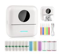 GuKKK Mini Printer, Mobile Photo Printer, Portable, Wireless Thermal Printer, with 13 Rolls of Printer Paper and 5 Colouring Pencils, for Learning Aid, Learning Notes, Journal, Notes, List
