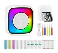 GuKKK Portable Photo Printer, Mini Wireless Instant Photo Printer, Wireless BT Thermal Printer Mobile Printer with Seven Color LED, Photo Printer Label List