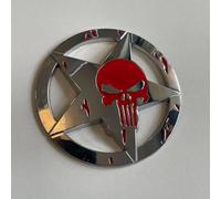 GUKKO Car Emblem for Punisher Skull Star Metal Emblem, Universal Car Sticker for Car Styling Decoration Self Adhesive ABS Decorative Car Tail Side Sticker,C Silver Red