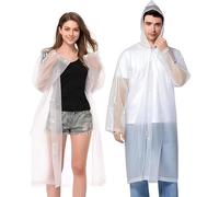 GUKOY 2 Pcs Reusable Rain Ponchos Waterproof for Adults, EVA Rain Coat Emergency with Hood and Drawstring for Women Men Disney Outdoor White