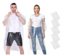 GUKOY Disposable Rain poncho, 5 PCS Waterproof Ponchos, Emergency Raincoat for Men and Women with Drawstring Hood, Transparent Lightweight Poncho for Camping, Hiking, Climbing