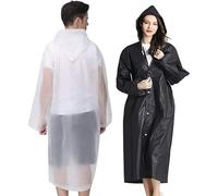 GUKOY Rain Poncho Raincoats, [2 Pack] EVA Reusable Rain Coat Jacket with Hood, Rain Cover Poncho for men and women (White+Black)