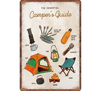 Guktmcet Creative Metal Tin Sign The Essential Camper's Guide Camping Essentials Guide to Camp Fun Home Home Bathroom Patio Bar Cafe Tin Sign 8x12 Inches