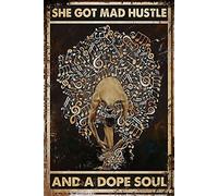 Guktmcet Funny Tin Sign Ballet Girl With Music Notes Dress She Got Mad Hustle And A Dope Soul Vintage Cute Metal Sign Gift Bedroom Retro Novelty Cafe Store Tin Signs 8x12 Inch Garage