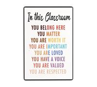 Guktmcet Metal Tin Signs Vintage Funny In This Classroom You Belong Here You Matter Motivational Classroom Vintage Cute Metal Sign Gift Bedroom Retro Novelty Cafe Store Tin Signs 8x12 Inch Garage
