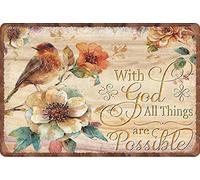 Guktmcet Metal Vintage Tin Sign With God All Things Are Possible Birds Mens Womens Decorative Aluminum Sign Wall Sign Bar Restaurant Cafe Bar Decor 8x12 Inches