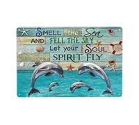 Guktmcet Tin Signs Vintage Dolphin Smell The Sea And Feel The Sky Let Your Soul Spirit Fly Creative Funny Vintage Sign Decoration Home Bathroom Patio Bar Tin Signs 8x12 Inches