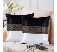 GULAAL ART Indian Athnic Cushion Covers Satin Silk Pillow Cover 18x18 White and Black Cushion Case, Soft Decorative Pillow Covers for Sofa Pack Of 2