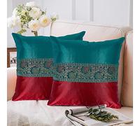 GULAAL ART Indian Cushion Covers Tael18x18 Satin Silk Throw Pillow Covers Set of 2 Luxurious Decorative Cushion Cases for Living Room, Bedroom, Sofa & Chair - Soft, Smooth Texture in Blue & Maroon