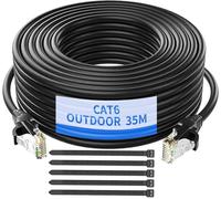 Gulaey Outdoor Indoor Cat6/Cat6e Ethernet Cable,Water Resistant Direct Burial LLDPE UV Jacket - 23AWG 10Gbps High Speed Gigabit Internet Network Cable with 50 Ties,Weatherproof for Router Modem (35M)