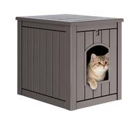 GULAIMOAO Cat Litter Box Enclosure, Enclosed Cat Litter Box Raised Floor, Openable Front Door Outdoor Cat House Weatherproof, Easy to Clean, Grey