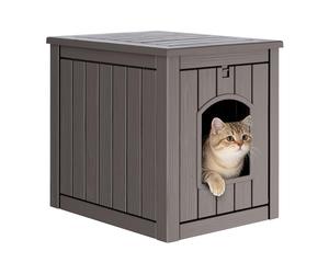 GULAIMOAO Cat Litter Box Enclosure, Enclosed Cat Litter Box Raised Floor, Openable Front Door Outdoor Cat House Weatherproof, Easy to Clean, Grey