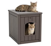 GULAIMOAO Cat Litter Box Enclosure Front Door Open Outdoor Closed Litter Box Outdoor Cat House Weatherproof, Raised Floor, Easy to Clean, Grey