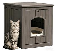 GULAIMOAO Cat Litter Box Enclosure, Multi-Functional Enclosed Cat Litter Box Furniture, Outdoor Cat House Weatherproof, Openable Front Door & Raised Floor, Easy to Clean & Assemble, Grey