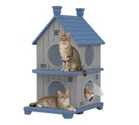 GULAIMOAO Outdoor Cat House Weatherproof, Durable Resin Cat Houses for Outdoor Indoor Cats, Litter Box Enclosure with Elevated Base, Anti-Slip Pad, Ventilation, Double-Story, Sky Blue