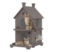 GULAIMOAO Outdoor Cat House Weatherproof, Durable Resin Cat Houses for Outdoor Indoor Cats, Litter Box Enclosure with Elevated Base, Anti-Slip Pad, Ventilation, Double-Story, Coffee Brown