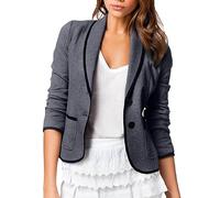 GULASISI Blazers Women Casual Slim Fit Short Suit Coat Fashion Straight Shoulder Cardigan Blazer Jacket Elegant Office Blazers/UK Size/Teenage Girls Ladies Clothes Dark Gray
