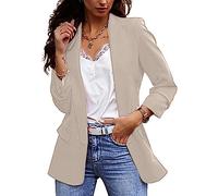 GULASISI Business Casual Blazer Jacket for Women Dressy Open Front Office Work Suit Coat Long Sleeve Straight Shoulder Blazers/UK Size/Teenage Girls Ladies Clothes Khaki
