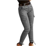 GULASISI Cargo Leggings with Pockets for Women Casual Skinny Pockets High Waist Pants Stretch Bound Feet Ripstop Cargo Trouser Gray