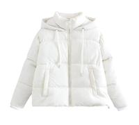 GULASISI Cropped Puffer Jacket for Women Baggy Hooded Puffy Cotton-Padded Clothes Winter Thicken Thermal Warm Short Down Coats/UK Size/Ladies Winter Clothes Sale Clearance/Shipping 7 Days White