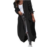 GULASISI Fall Winter Trench Coats for Women Casual Lightweight Windbreaker Jacket Lapel Button Open Front Lengthened Overcoats/UK Size/Ladies Winter Clothes Black