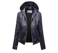 GULASISI Fuzzy Fleece Lined Leather Jacket for Women Faux Shearling Plush Thermal Bomber Jacket Winter Hooded Padded Warm Coat/UK Size/Teenage Girls Ladies Clothes Blue