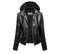 GULASISI Fuzzy Fleece Lined Leather Jacket for Women Faux Shearling Plush Thermal Bomber Jacket Winter Hooded Padded Warm Coat/UK Size/Teenage Girls Ladies Clothes Black