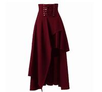 GULASISI Gothic Skirt for Women Bandag Pirate Skirt Medieval Renaissance Irregular Half-Length Skirt Halloween Ren fair Costume/Fancy Dress Halloween Costume Outfits/UK Size Wine