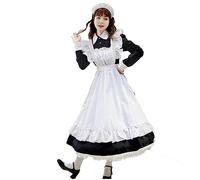 GULASISI Japanese Women Maid Outfit Cosplay Costume Victorian Princess Dresses Apron with Headwear Halloween Ren Fair Costumes Black