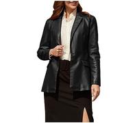 GULASISI Leather Blazer Jacket for Women Business Casual Office Work Suit Coat Straight Shoulder One Button Open Front Blazers/UK Size/Ladies Winter Clothes Shipping 7 Days Black