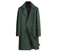 GULASISI Men UK Classic Double-Breasted Wool Blend Trench Coat Lapel Thick Loose Long Coat Casual Stylish Business Windbreaker Peacoat Army Green