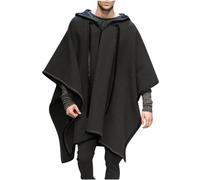 GULASISI Men's Cape Hooded Loose Irregular Hem Windbreaker Cloak Coat Ponchos Jacket Cowboy Hippie Pullover Cape Tweed Jacket Sweatshirts Black