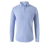 GULASISI Men's Casual Cotton Shirts Long Sleeves Oxford Shirt Buttons Stretch Plain Dress Shirts Formal Business Wedding Shirt Blue