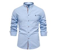 GULASISI Men's Cotton Shirts Long Sleeved Stand-Up Collar Button Down Oxford Shirt Casual Plain Smart Shirt Work Business Formal Shirts Light Blue