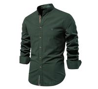 GULASISI Men's Cotton Shirts Long Sleeved Stand-Up Collar Button Down Oxford Shirt Casual Plain Smart Shirt Work Business Formal Shirts Army Green