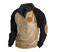 GULASISI Men's Vintage Corduroy Shirts Fall Quarter Button Pullover Mock Neck Sweaters Polo Sweatshirts Pocketed Work Shirts/UK Size/Shipping 7 Days