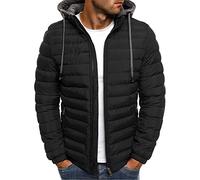 GULASISI Mens Winter Cotton Padded Hoodie Jacket Lightweight Casual Collar Zip Outdoor Jacket Drawstring Puffer Body Warmer Down Jackets Black