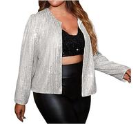 GULASISI Plus Size Glitter Sparkle Cardigans for Women Relax Fit Long Sleeve Open Front Sequin Coat Fall Casual Shimmer Jacket/UK Size/Teenage Girls Ladies Clothes