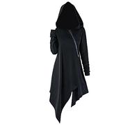 GULASISI Renaissance Costumes Women Hooded Cape Medieval Cosplay Cloak Tunic Vintage Gothic Zipper Pullover Hoodie Dress Cloak Black