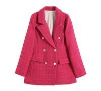 GULASISI Tweed Blazer Jacket Womens Fashion Double Beasted Lattice Suit Coat Semi Formal Office Blazer Fall Winter Casual Coat/UK Size/Ladies Winter Clothes Hot Pink