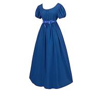 GULASISI Vintage Regency Dresses for Women UK Short Puff Sleeve Round Neck Elastic Waist Bow Dress Ruffled Victorian Court Gown Dress