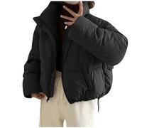 GULASISI Womens Baggy Fluffy Down Coats Winter Thicken Cotton-Padded Clothes Y2K Teen Girls Cropped Puffer Jacket Thermal Down/UK Size/Ladies Winter Clothes Sale Clearance/Shipping 7 Days Black