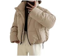 Womens Baggy Fluffy Down Coats Winter Thicken Cotton-Padded Clothes Y2K Teen Girls Cropped Puffer Jacket Thermal Down/UK Size/Teenage Girls Ladies Clothes Khaki