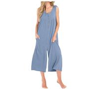 GULASISI Women's Baggy Wide Leg Jumpsuit Oversized Loose Sleeveless Jumpsuits 3/4 Length Casual Overalls Summer Rompers with Pockets Blue