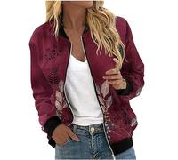 GULASISI Womens Fashion Printed Bomber Jacket Fall Casual Zip Up Open Front Outwear Plus Size Long Sleeve Outcaot with Pockets/UK Size/Teenage Girls Ladies Clothes