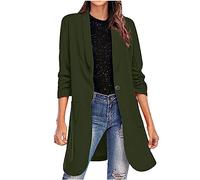 GULASISI Womens Open Front Blazer Jacket Long Sleeve Straight Shoulder Mid-Length Suit Coat Business Casual Work Office Blazer/UK Size/Teenage Girls Ladies Clothes Army Green
