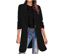 GULASISI Womens Open Front Blazer Jacket Long Sleeve Straight Shoulder Mid-Length Suit Coat Business Casual Work Office Blazer/UK Size/Ladies Winter Clothes Black
