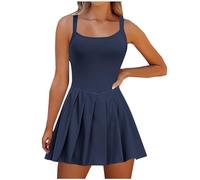 GULASISI Womens Shorts Jumpsuits Pleated Tennis Golf Dresses Sleeveless Athletic Dress with Built in Shorts Running Gym Yoga Tracksuits Navy