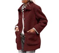 GULASISI Women's Winter Faux Fur Coats Warm Fleece Sherpa Long Jacket Ladies Fluffy Fuzzy Cardigan Long Coats Pocketed Button Down Outwear Overcoat Red